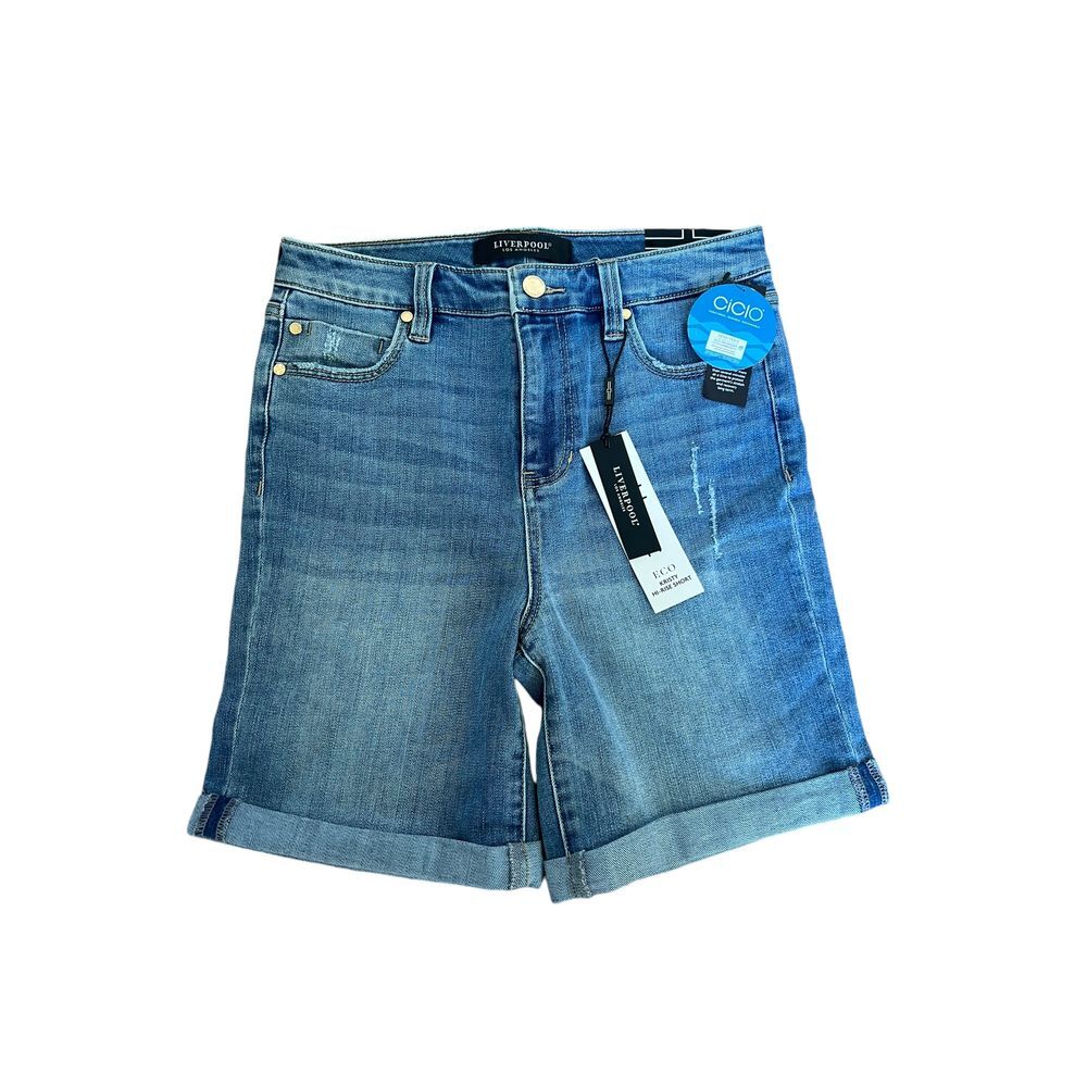 Liverpool Los Angeles Blue Kristy High-Rise‎ Shorts Rolled Hem NWT Size 2/26